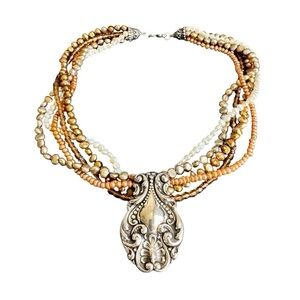 Andrea Barnett Necklace Multi-strand Pearl & Sterling Silver 925 Victorian Style